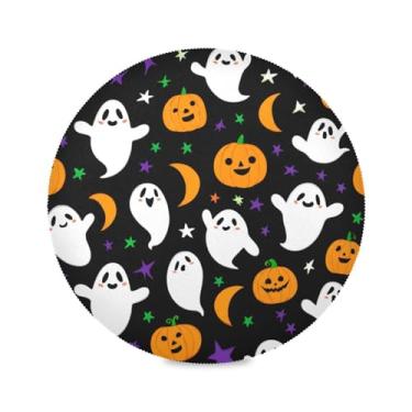Imagem de Wassud Jogo americano Happy Ghosts tapetes de mesa redondos para cozinha e jantar tapetes laváveis resistentes ao calor decoração de mesa 39 cm