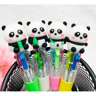 Imagem de Mini caneta panda multicolorida em uma 4 em 1 lindas canetas divertidas em massa canetas esferográficas kawaii de tinta sortidas para crianças, presente de aniversário, presente de estudante, material