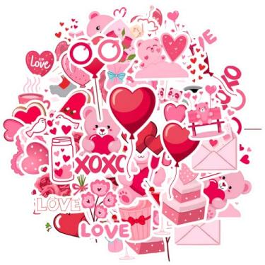 Imagem de 35pcs Love Valentine Romance Heart Cute Animals Romantic Stickers DIY Stickers Pink for Laptop Motorcycle Luggage Phone Suitcase Fridge Phone Luggage Laptop Guitar Car Sticker Toys