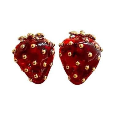 Imagem de Moda estilo morango em forma de brincos jóias presente de festa - ZHIX