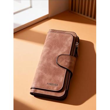 Imagem de Carteira feminina com três dobras, grande capacidade, fecho de pressão, vários compartimentos para cartões, fosca, dois tons, uso diário