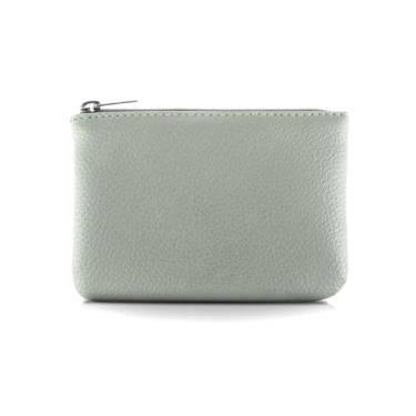 Imagem de Bolsa de moedas feminina, bolsa de couro para troca de chaves com zíper para homens, Verde claro