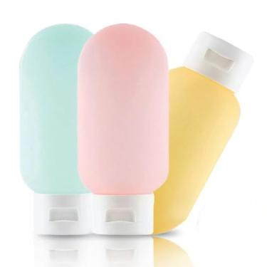 Imagem de Kit 3 Frascos de Cosméticos para Viagem 60ml Antivazamento em Silicone + Estojo Transparente – Shampoo, Sabonete, Creme | Compacto, Refilável, Antibacteriano