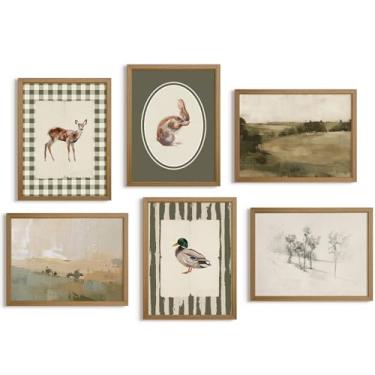 Imagem de Arte de parede vintage para quarto de bebê menino decoração de parede em tela com estampas de animais de caça, crianças, veado, pato, imagens de berçário, arte neutra pintura de coelho para quarto de