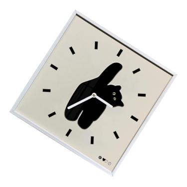 Imagem de aqxreight Relógio de Parede Inovador Estilo Nórdico Bonito Padrão de Gato Silencioso Evita Tique-taque Relógio de Parede da Sala de Estar para Cozinha Quarto 40x40cm / 15,7x15,7 pol. de para Uma