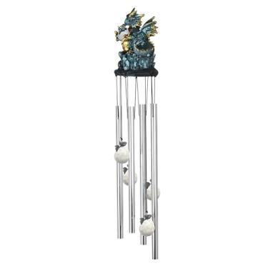 Imagem de ICE ARMOR Dragão de 58 cm de comprimento segurando ovo redondo superior estátua sino de vento escultura ornamento decoração de jardim ideias para inauguração de casa, feriados e aniversários, ótima