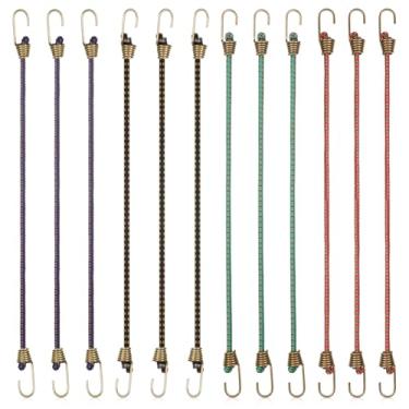 Imagem de 12 cabos elásticos pequenos com ganchos de 25,4 cm, alças elásticas ajustáveis para bagagem, tenda ao ar livre, bicicleta, carro, trailer, acampamento, ferramenta