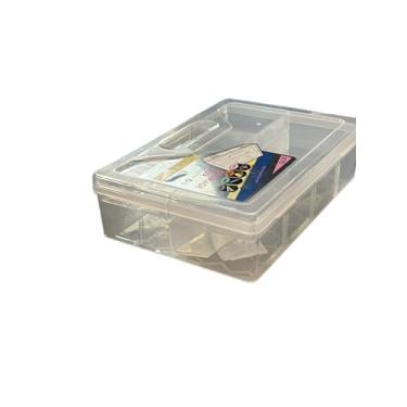 Imagem de Conjunto de caixa de armazenamento de plástico fácil de levar, pacote com 6 recipientes organizadores empilháveis transparentes com compartimentos, roxo azul e branco para materiais de arte de