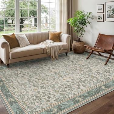 Imagem de GarveeHome Tapetes de Natal, 12 x 18 cm, laváveis para sala de estar, boho vintage, antiderrapante, resistente a manchas, macio, grande, para quarto, sala de jantar, escritório, verde sálvia