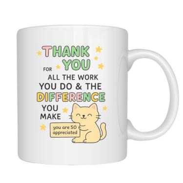 Imagem de EZCLASSY - Caneca de agradecimento para colega de trabalho – Presente de agradecimento de gato fofo, presente de reconhecimento de equipe de professores, xícara de café com citação positiva