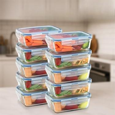 Imagem de Kit Potes de Vidro Hermético Retangular com Tampa 4 Travas para Mantimentos e Marmita(10,370ML)