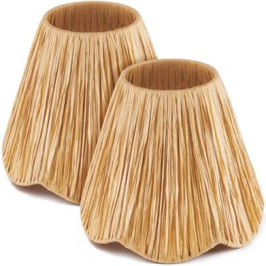 Imagem de Glooglitter 2 peças de lustre de encaixe, abajur, pequeno abajur recortado, 7,6 cm superior x 15,2 cm inferior x 13,5 cm altura inclinada império marrom abajur candelabro ou luminária de destaque