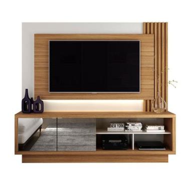 Imagem de Painel para TV até 65 com 2 Portas e 3 Nichos com LED MDP Amêndoa Off 