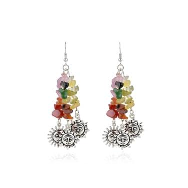 Imagem de LKingel Brincos femininos de sol, lua, estrela, pingente, sol, lua, estrela, pingente, boêmio, celestial, longo, borla, brinco vintage de verão, joias para presente para mulheres, Large, Zinco, Sem