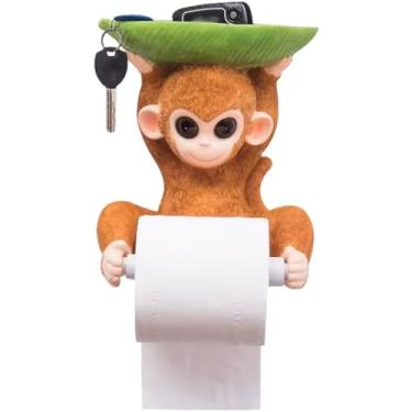 Imagem de Suporte para rolo higiênico com prateleira, dispensador de papel higiênico em forma de macaco, suporte de parede de cozinha, suporte de papel higiênico animal personalizado, haste retrátil para