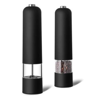Imagem de Moedor Elétrico de Temperos em Inox com LED, Sal e Pimenta, Bateria, Acrílico Transparente, 2 Peças