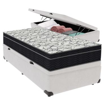 Imagem de Conjunto Solteiro Cama Bege Box Colchão Extra Firme Ortobom Branco