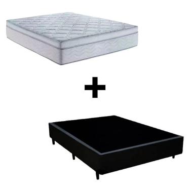 Imagem de Cama Box Casal 138 Tecido Sintetico Preto Com Colchão Toronto Molas Ensacadas Branco D33