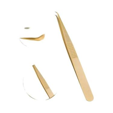 Imagem de Pinça De Extensão De Cílios Em Aço Inoxidável Dourado, Ferramenta Prof
