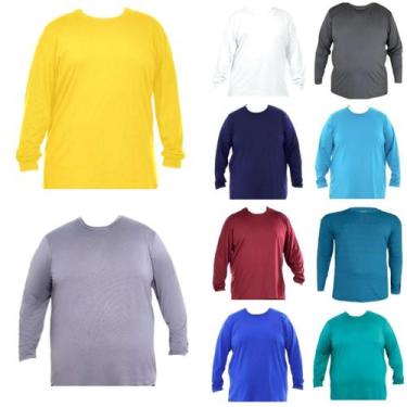 Imagem de Kit 10 Camisas Masculina Manga Longa Plus Size Malha FriaI - Genérico,