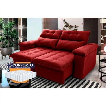 Imagem de Sofá Retrátil Reclinável Verona 2,00m Suede Velut Vermelho Molas Ensacadas - King House