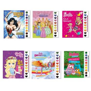 Imagem de Livros infantis princesas história e aquarela ler pintar 6un