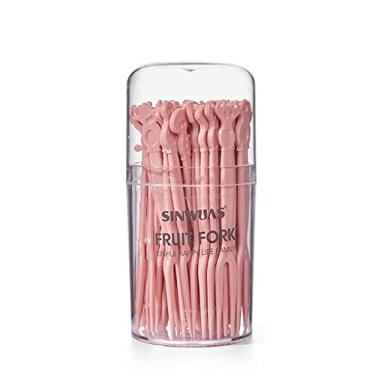 Imagem de Conjunto de 50 peças de garfo de frutas doméstico fofo, garfo de frutas de plástico descartável, mini garfo de sobremesa garfo de frutas garfo de salada e outras festas (rosa)