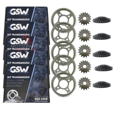 Imagem de 5 Kits Relação  Corrente Coroa Pinhão Moto Cg 150 Titan Fan