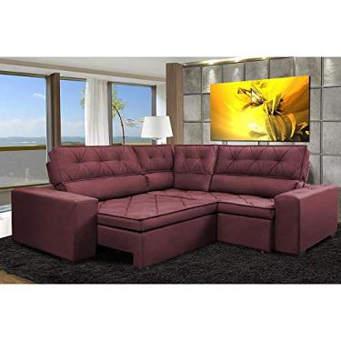 Imagem de Sofa de Canto Retrátil e Reclinável com Molas Cama Inbox Austin 2,50m x 2,50m Suede Velusoft Vinho