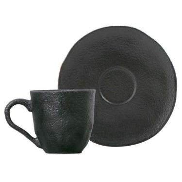 Imagem de Conjunto C/ 6 Xícaras De Café C/ Pires Orgânico Preto Matte 120ml - Po