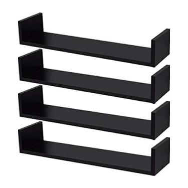 Imagem de Kit 4 Prateleiras U 50 x 25cm Preta Suporte Invisível