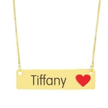 Imagem de Colar Nome Personalizado Coração Resinado Tiffany Banhado Ouro 18K - 999001474-Feminino