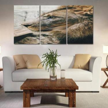 Imagem de Quadros mosaico tigre e leão med. 105x65 ps 2mm adesivo fosco borda in