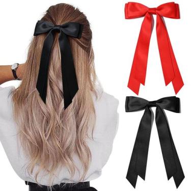 Imagem de Laços de Cabelo Aileam Silky Satin - Preto e Vermelho - Para Mulheres 