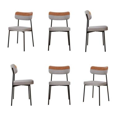 Imagem de Kit com 6 Cadeiras para Sala de Jantar Mona Yescasa Cinza Claro / Caramelo