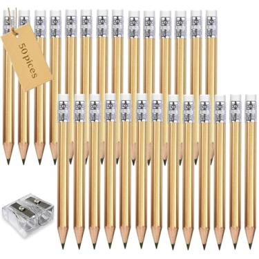 Imagem de Adhere 50 lápis de golfe com borracha, lápis hexagonais de madeira grafite 2B para pontuação de eventos de golfe, sala de aula, casamento, reuniões de empresa, banco, bolso (z-ouro・hexágono・50 peças)