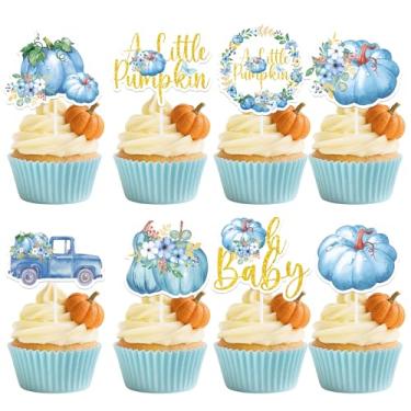 Imagem de Hokinaa Little Pumpkin Baby Shower Decorations - 24 Pcs Pumpkin Oh Baby Cupcake Toppers for Boy, Blue Fall Floral Truck Cup Cake Topper Picks, Thanksgiving Halloween Gender Reveal Party Supplies Decor