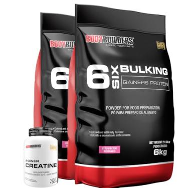Imagem de Kit 2x Hipercalórico Six Bulking 6kg + Power Creatina 100g - Bodybuilders (Médio, Morango)