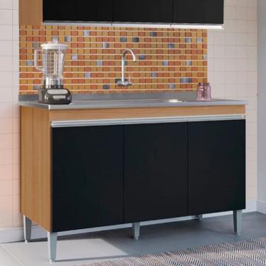 Imagem de Balcão Manu com Pia e Cuba GhelPlus 120cm Amêndoa Preto AJL Móveis