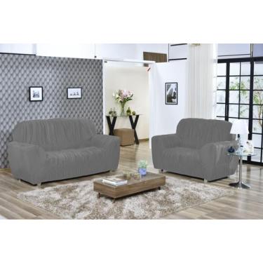 Imagem de Capa De Sofá Elasticada King 3 E 2 Lugares Sala Malha Gel Grande Cinza