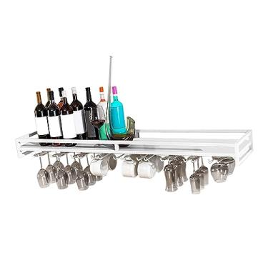 Imagem de Garrafa de vinho montada na parede - Suporte de vidro, suporte multifuncional para copo de vinho fácil de instalar para bar de cozinha, suporte de copo de vinho resistente e durável
