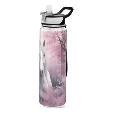 Imagem de Burbuja Garrafa de água White Horse de 940 ml com tampa de palha, à prova de vazamento e livre de BPA para academia, esportes ao ar livre