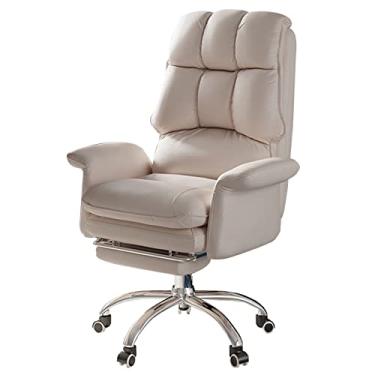 Imagem de Cadeira executiva de couro PU - Cadeira ergonômica de mesa para computador doméstico com encosto alto com otomano, cadeira giratória para estudo de trabalho de adultos