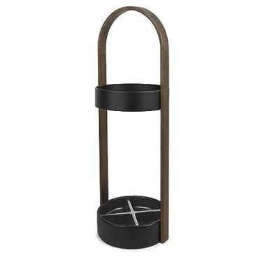 Imagem de Porta-guarda-chuva, porta-guarda-chuva, entrada doméstica, suporte de guarda-chuva de metal, organizador de guarda-chuva redondo com 3 ganchos para guarda-chuva longo e curto, bengala, guarda-chuva