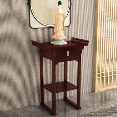 Imagem de Mesa de altar de meditação de madeira maciça com gaveta, armário de oração budista compacto para espaços pequenos, banco de oração de jacarandá para parede, 68 cm/26,7 pol. Santuário de Buda