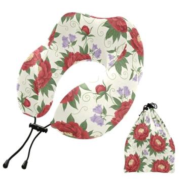 Imagem de Burbuja Travesseiro de pescoço floral para viagens, almofada de viagem de espuma viscoelástica para suporte de cabeça de carro de avião dormindo, lavável na máquina e portátil