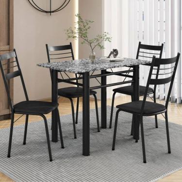 Imagem de Conjunto Tubular de Mesa e Cadeiras Palma Preto/Ocre