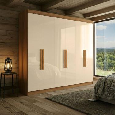 Imagem de Guarda-roupa 6 Portas com Puxador 50cm Albert Cinamomo/Off White