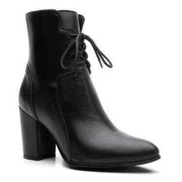 Imagem de Bota Coturno Couro Bico Fino Salto Alto Valentina Kister Feminino-Feminino