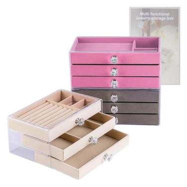 Imagem de Maleta Porta Joias Expositor de Luxo 3 Gavetas Rosa - T&Z